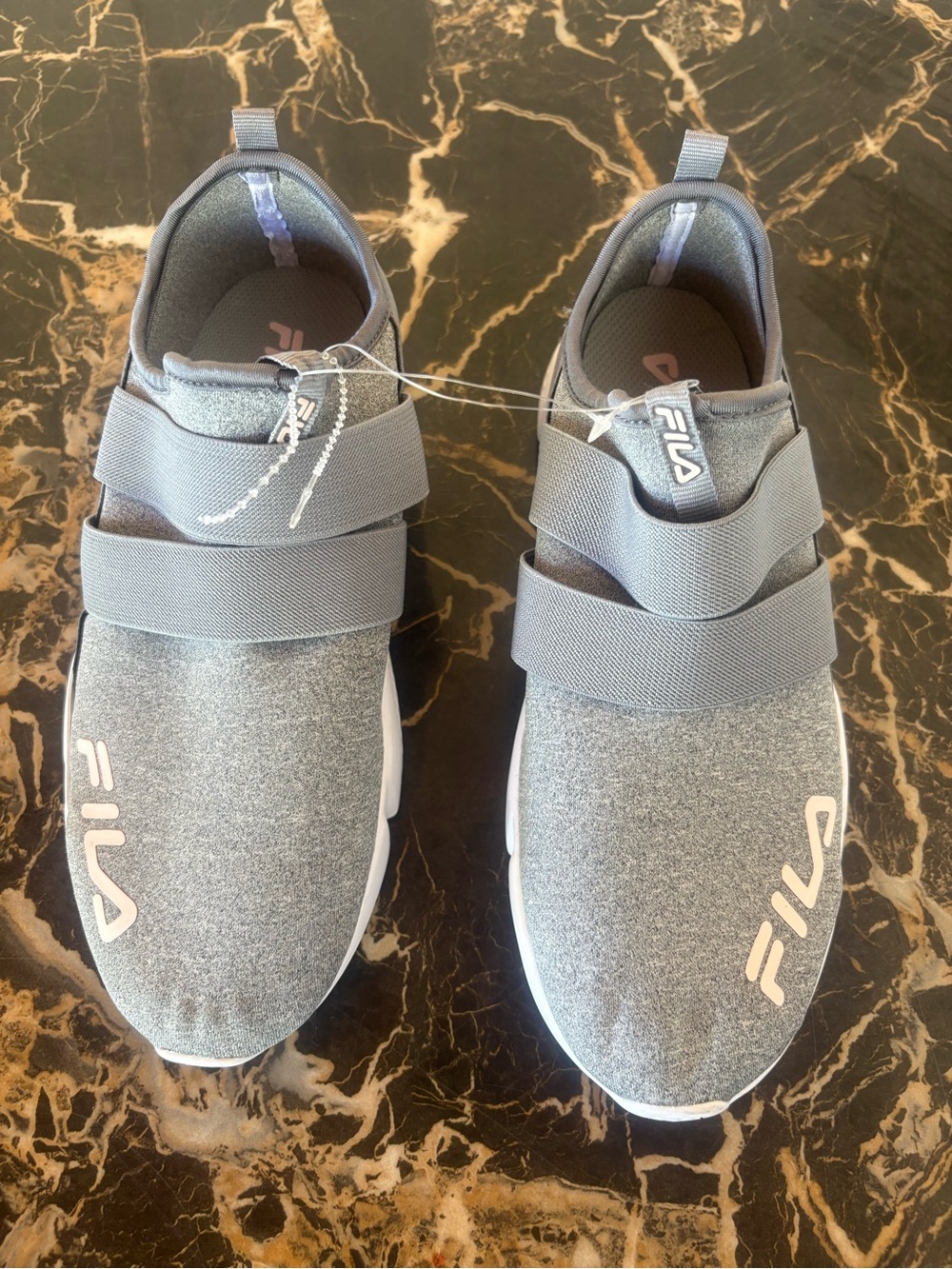 Fila Women’s Gray Slip-On Sneakers with Pink Logo Accents